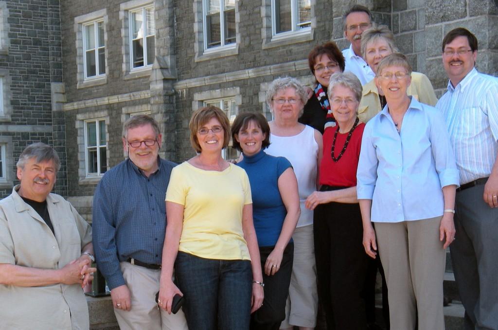 From left to right, front to back: Tom Corston, Peter Wall, Barb Burrows, Katherine Bourbonniere, Marilyn Newport, Dianne Izzard, Margaret Shawyer. Back from left to right: Catherine Ascah, Michael Pollesel, Anne Patterson, Randy Townsend.